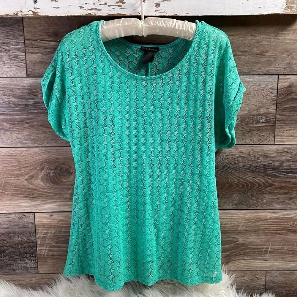 NUE OPTIONS Womes Petite Blouse Attached Cami Eyelet Size Petite Med Cottagecore